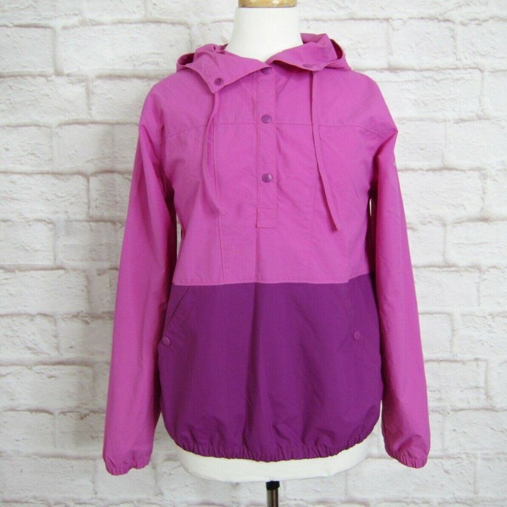 Columbia Pink Purple Pullover Lightweight Hooded Windbreaker Snap Jacket Coat S